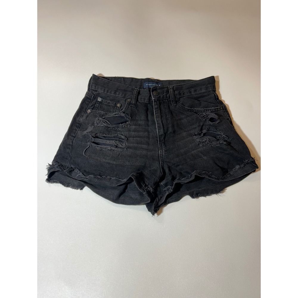 Aeropostale Mom Shorts Womens 4 Black Excellent Distressed Denim High Waisted